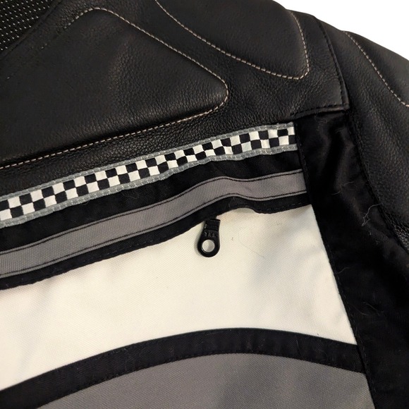 Firstgear Mens XL Motorcycle Jacket Leather Mesh Padded Racing Black Grey White - Picture 10 of 13